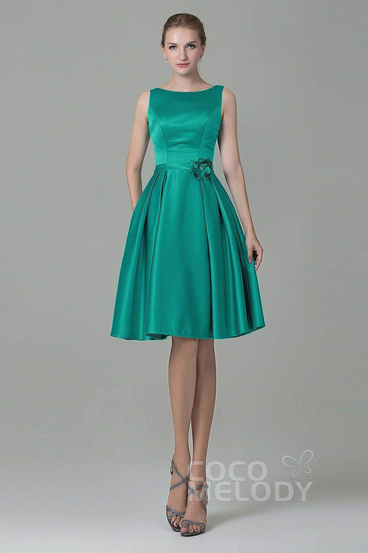 A-Line Knee Length Satin Bridesmaid Dress COZK1500B - COCOMELODY